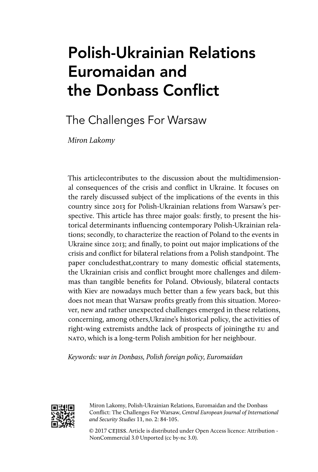 Polish-Ukrainian Relations Euromaidan and the Donbass Conflict