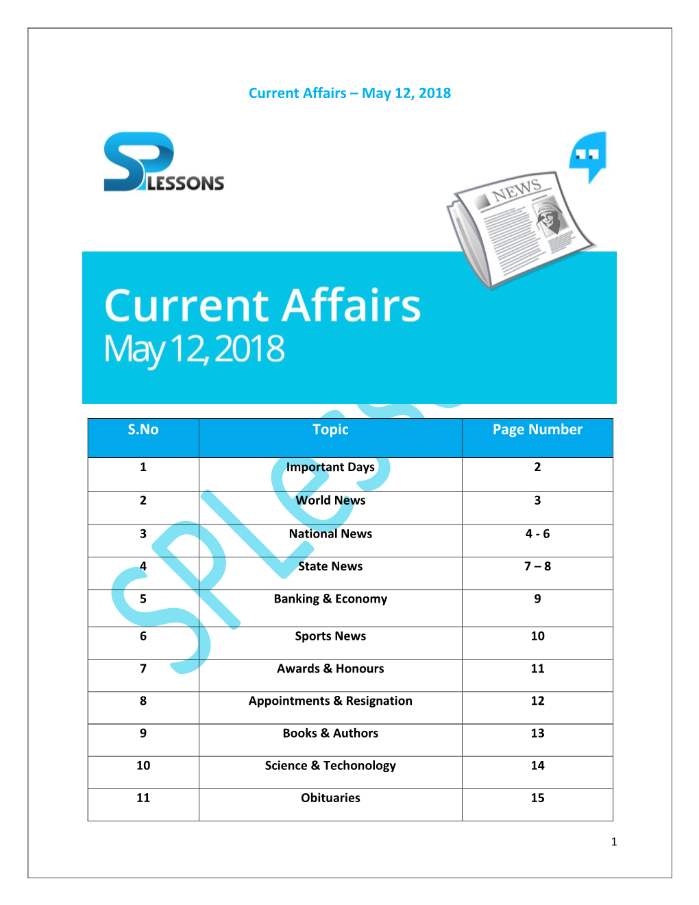 Current Affairs – May 12, 2018