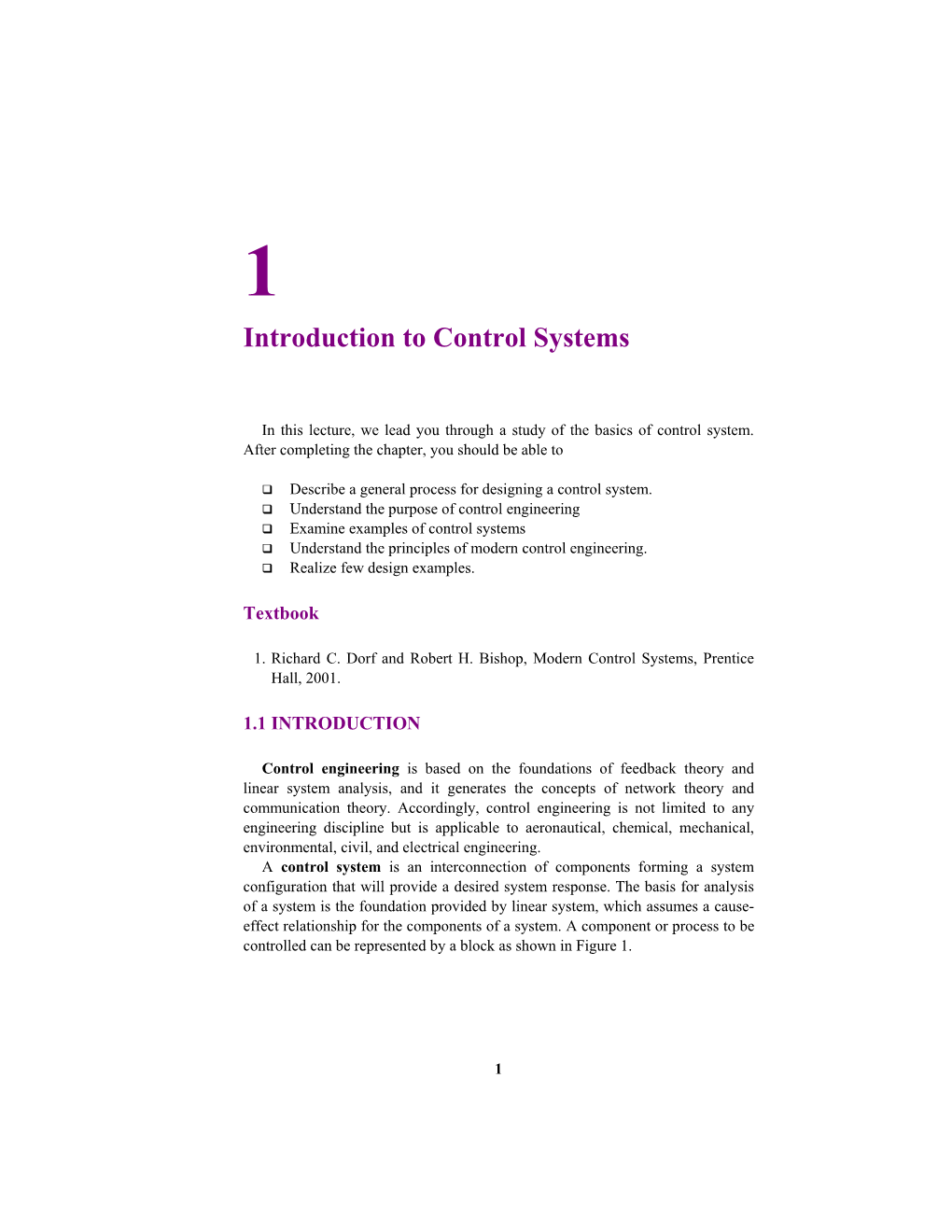 Introduction to Control Systems