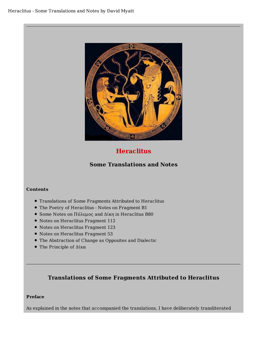 Heraclitus - Some Translations and Notes by David Myatt