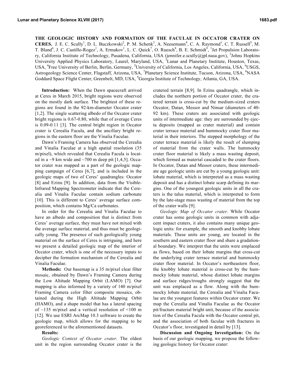 The Geologic History and Formation of the Faculae in Occator Crater on Ceres