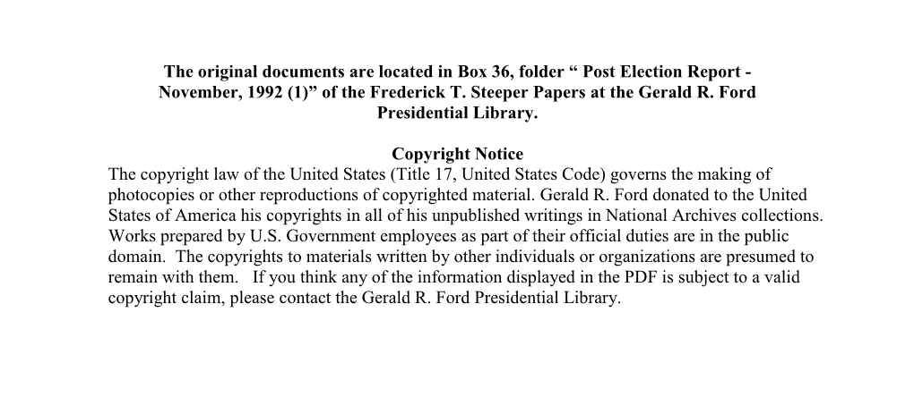 Post Election Report - November, 1992 (1)” of the Frederick T