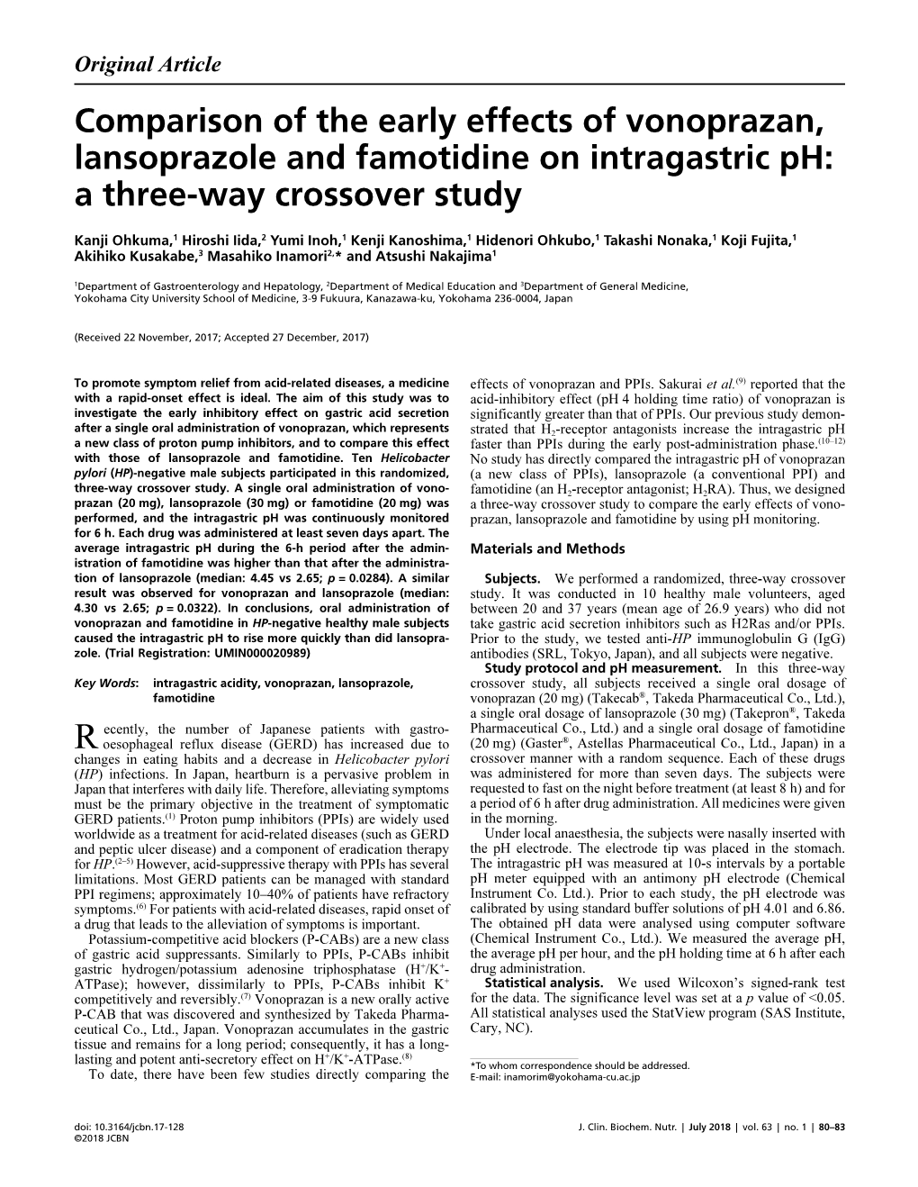 Comparison of the Early Effects of Vonoprazan, Lansoprazole And