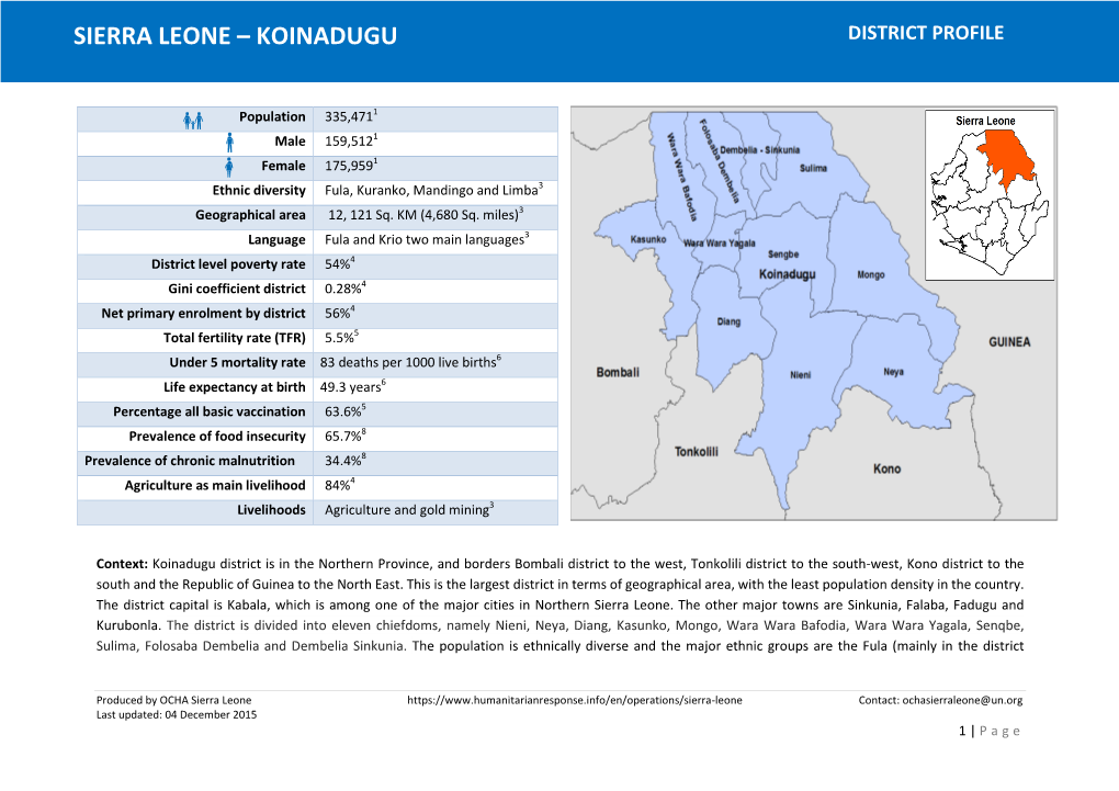Sierra Leone – Koinadugu Distric T Profile