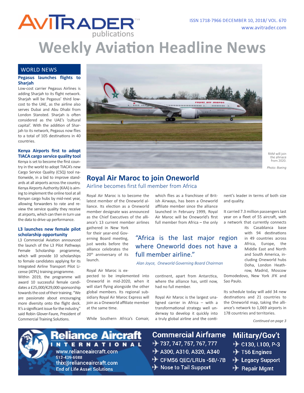 Weekly Aviation Headline News