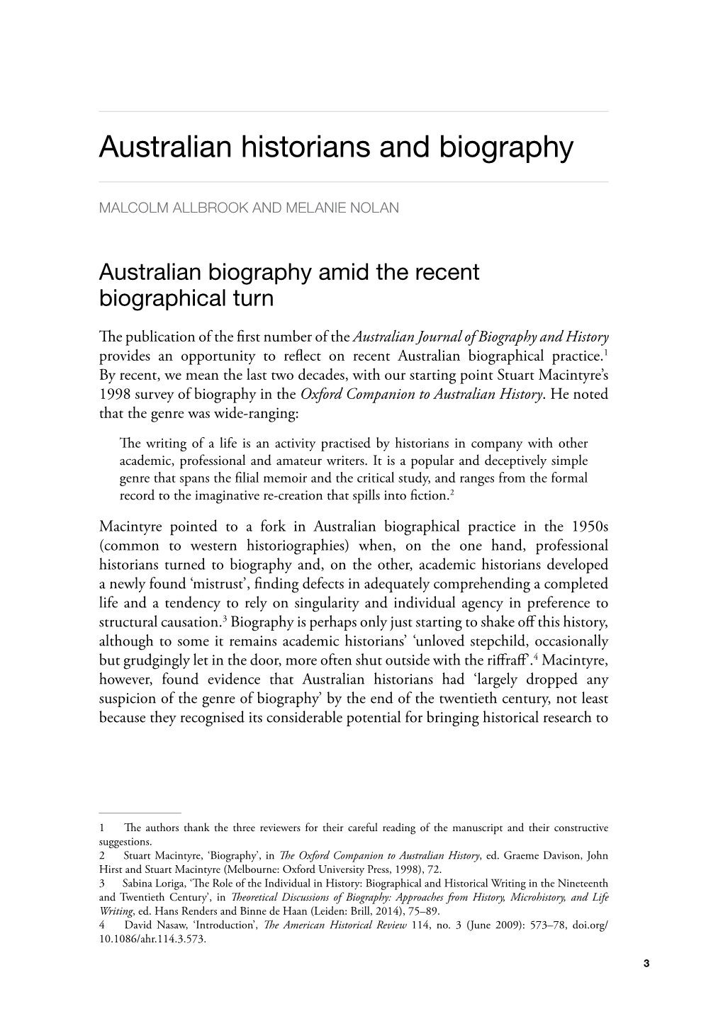 Australian Historians and Biography