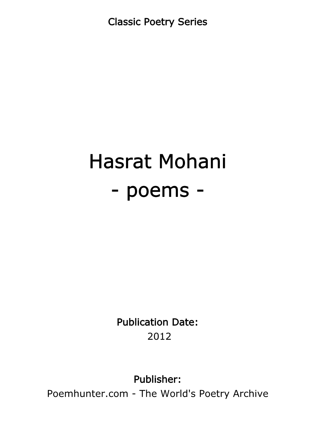 Hasrat Mohani - Poems