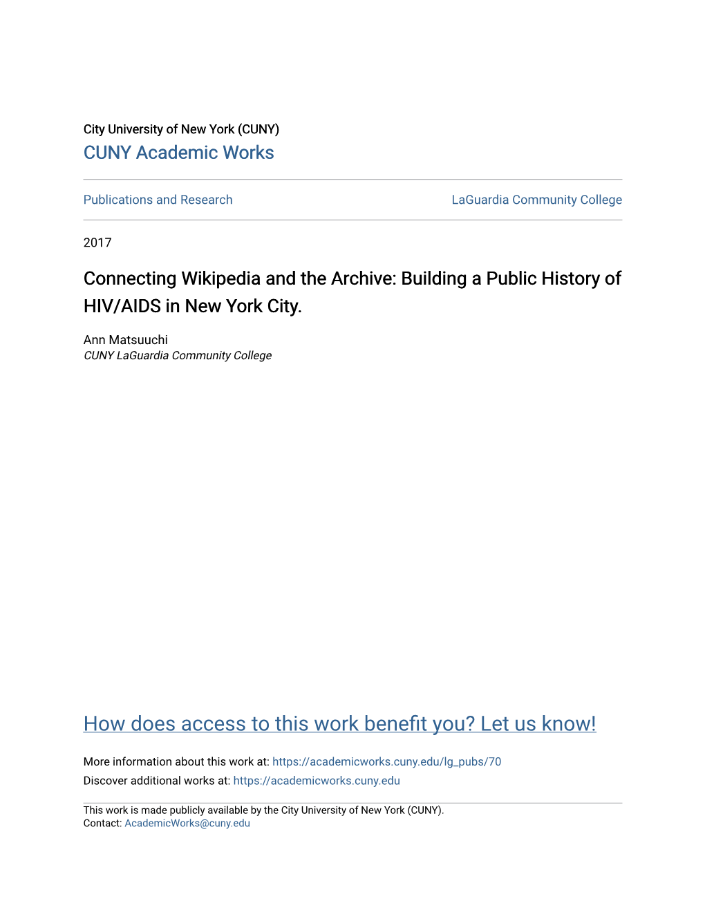 Connecting Wikipedia and the Archive: Building a Public History of HIV/AIDS in New York City