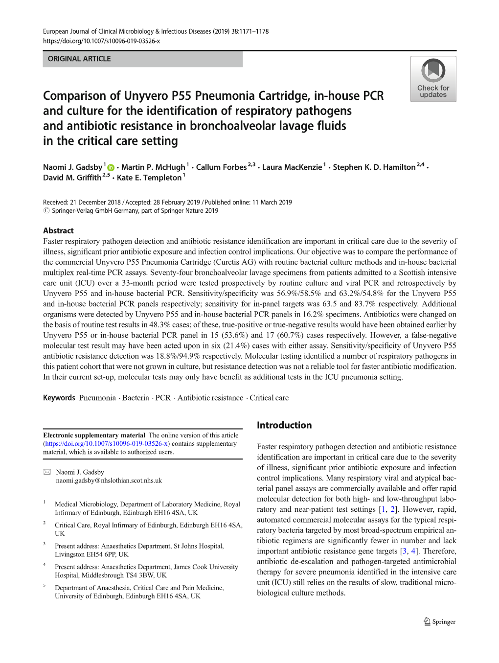 Comparison of Unyvero P55 Pneumonia Cartridge, In-House PCR and Culture for the Identification of Respiratory Pathogens and Anti