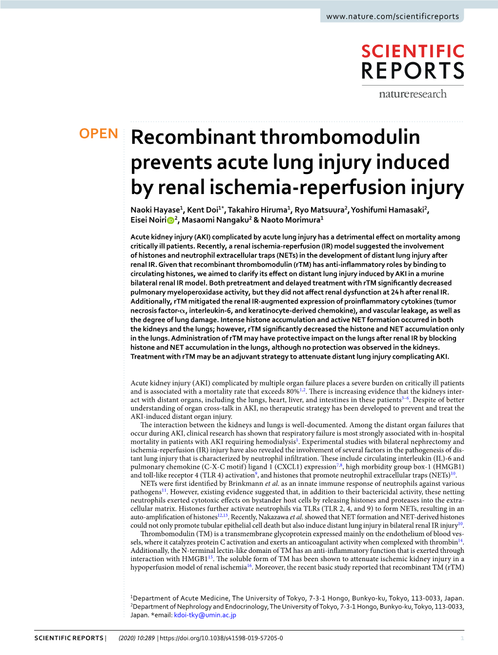 Recombinant Thrombomodulin Prevents Acute Lung Injury Induced