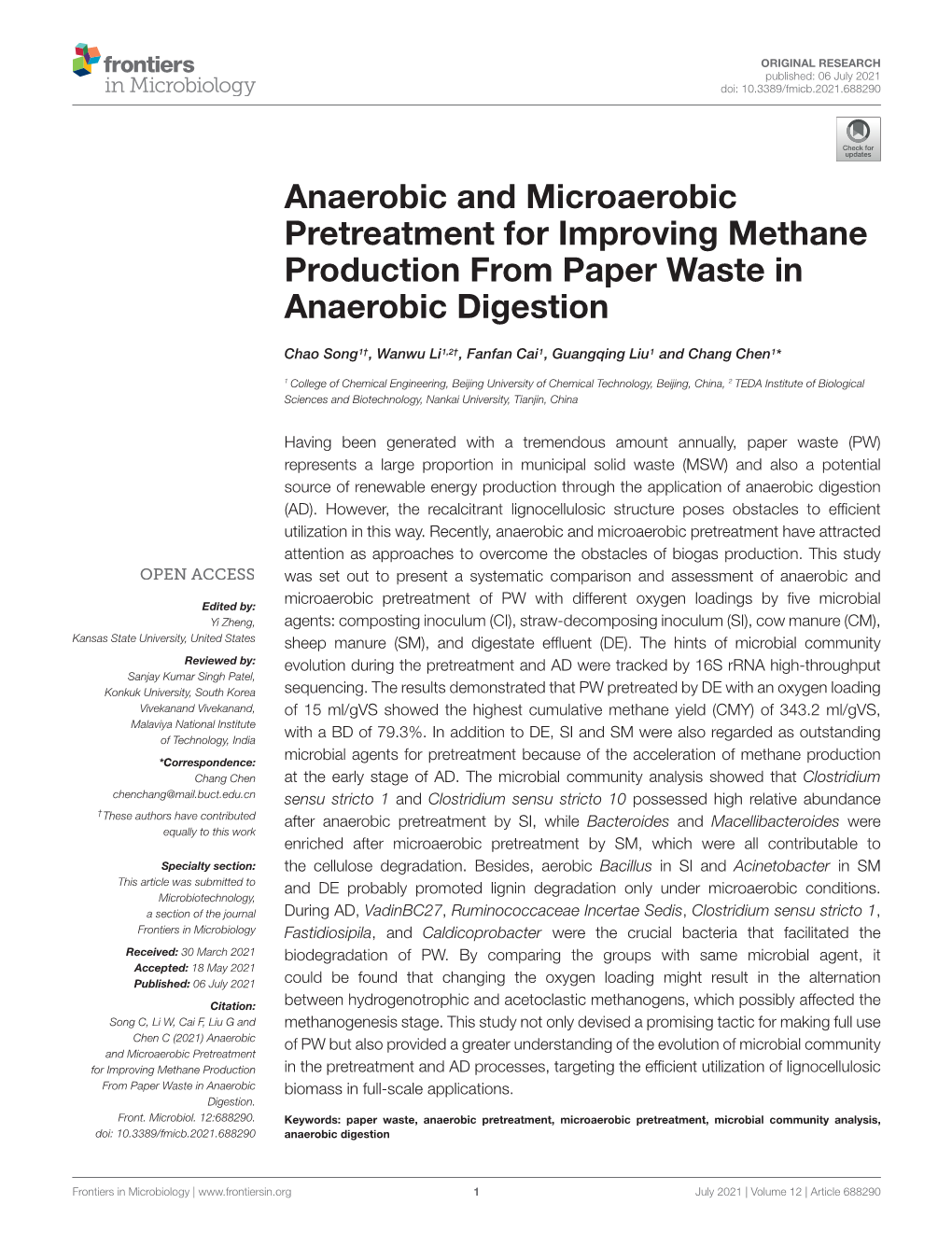 Anaerobic and Microaerobic Pretreatment for Improving Methane Production from Paper Waste in Anaerobic Digestion