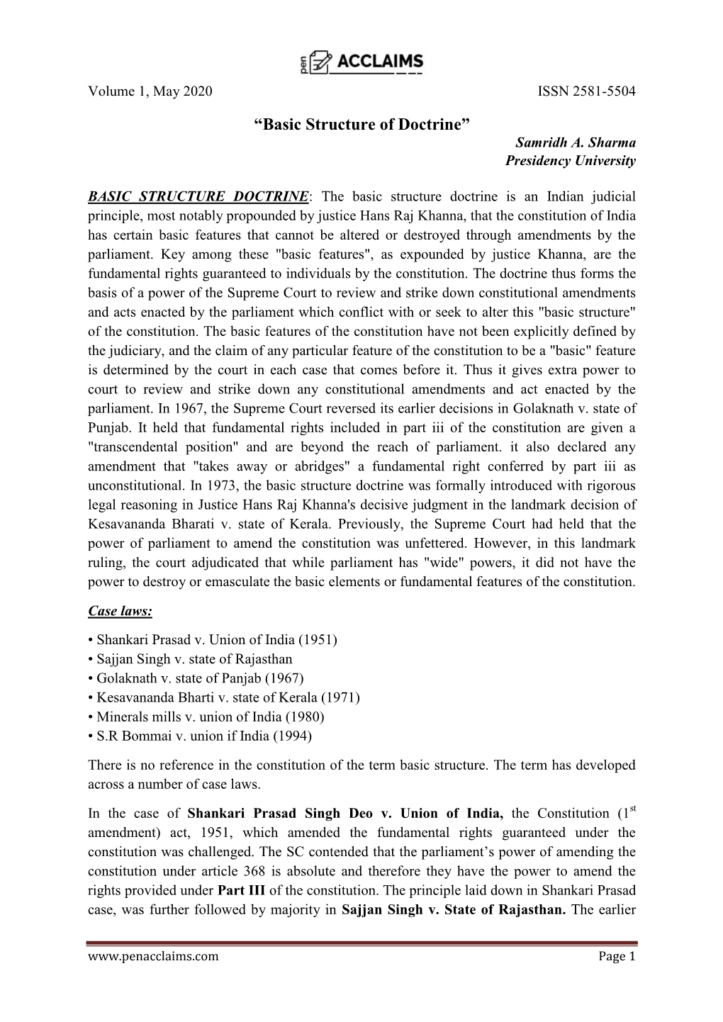 “Basic Structure of Doctrine” Samridh A