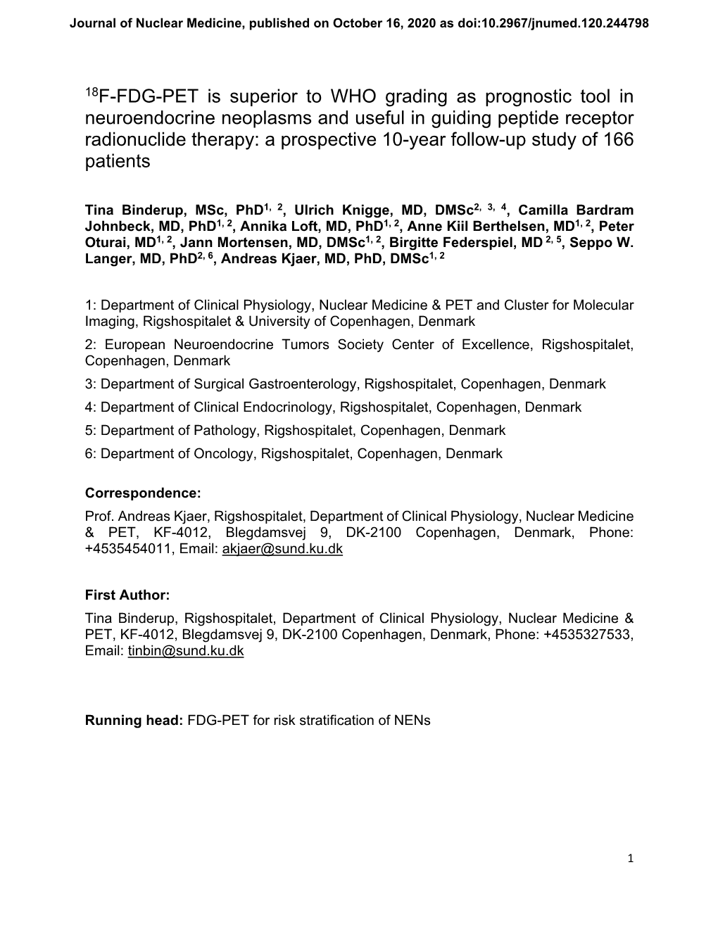 18F-FDG-PET Is Superior to WHO Grading As Prognostic Tool In