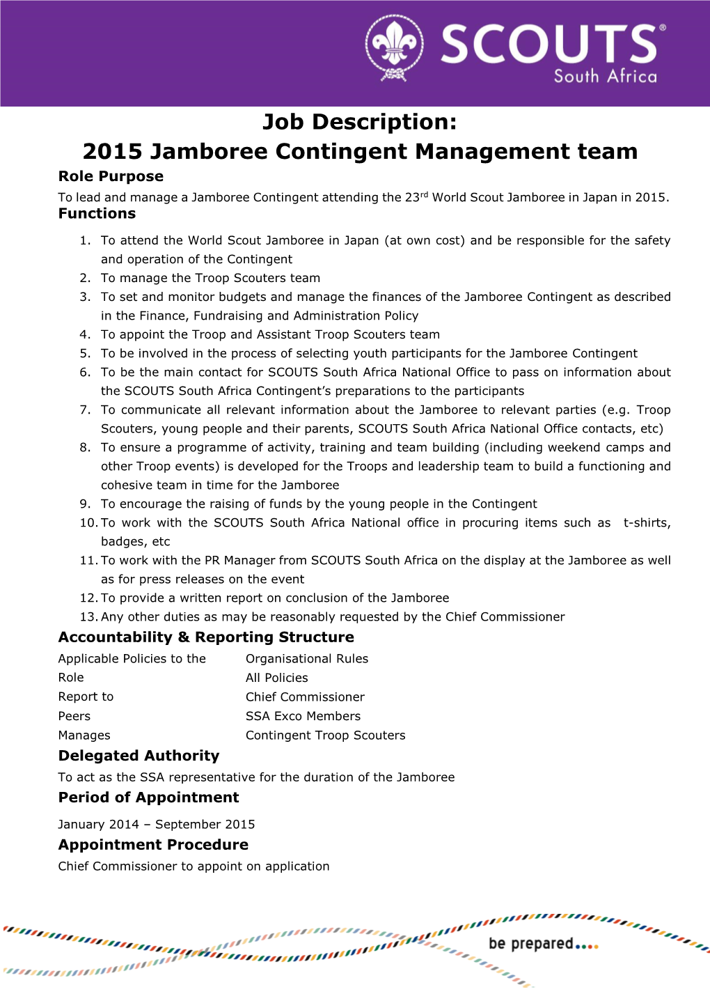 Job Description: 2015 Jamboree Contingent Management Team