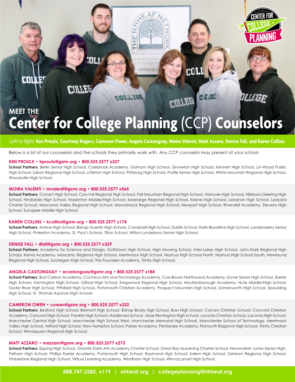 Center for College Planning (CCP) Counselors