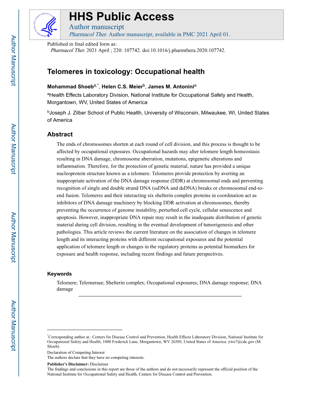 Telomeres in Toxicology: Occupational Health