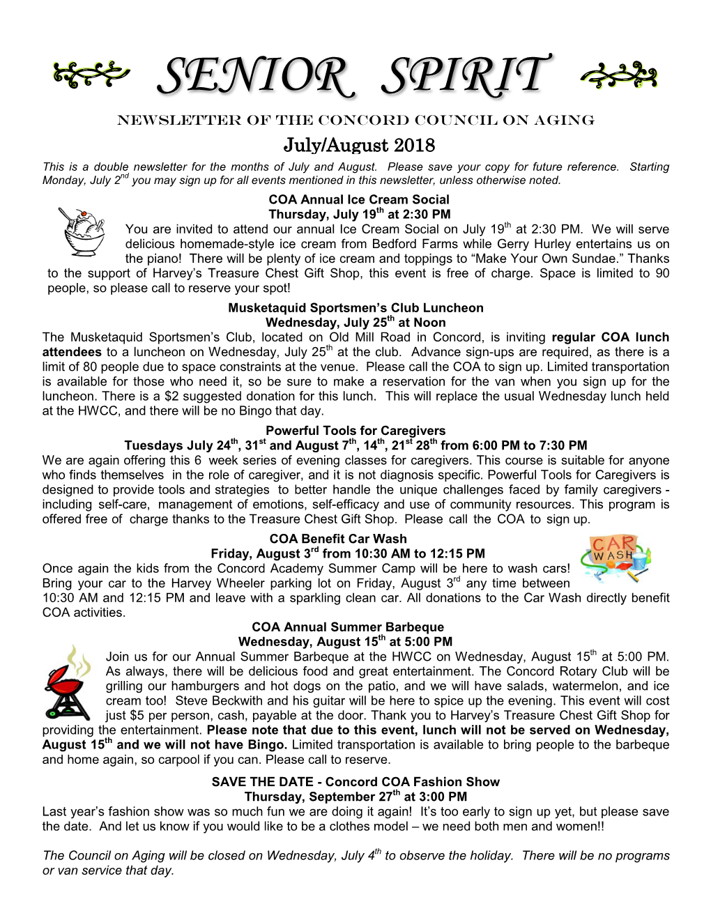 Senior Spirit Newsletter of the Concord Council on Aging