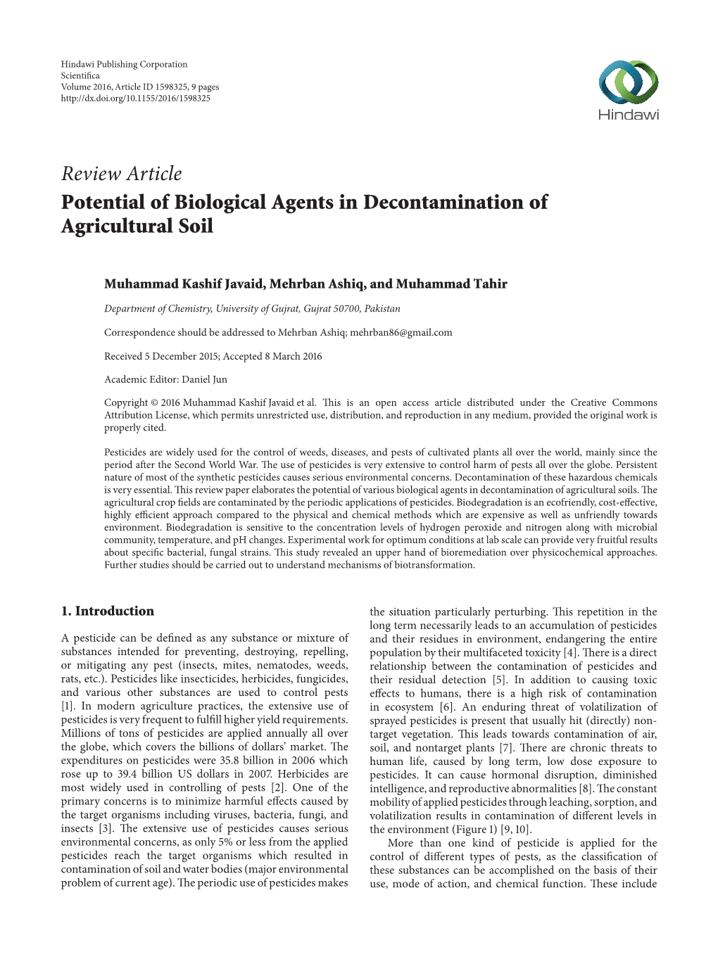 Potential of Biological Agents in Decontamination of Agricultural Soil