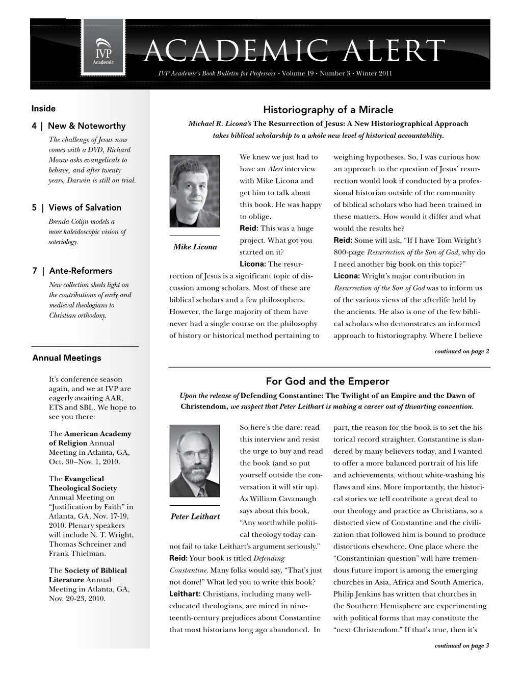 Academic Alert IVP Academic’S Book Bulletin for Professors • Volume 19 • Number 3 • Winter 2011