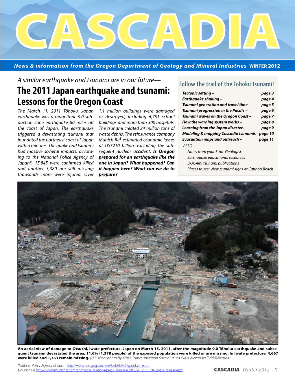 Cascadia Winter 2012: the 2011 Japan Earthquake and Tsunami