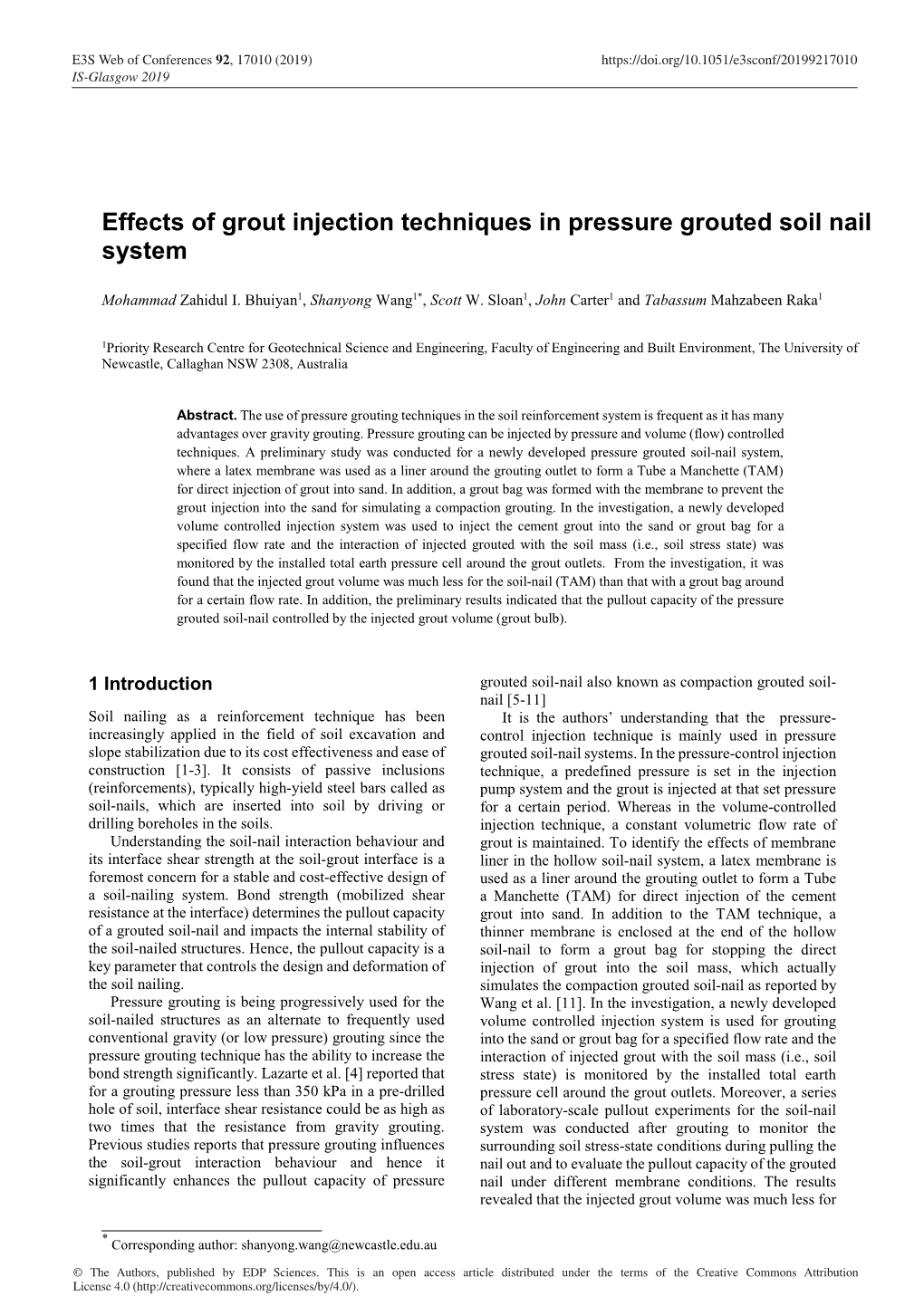 Effects of Grout Injection Techniques in Pressure Grouted Soil Nail System