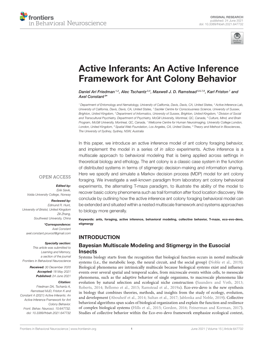 An Active Inference Framework for Ant Colony Behavior