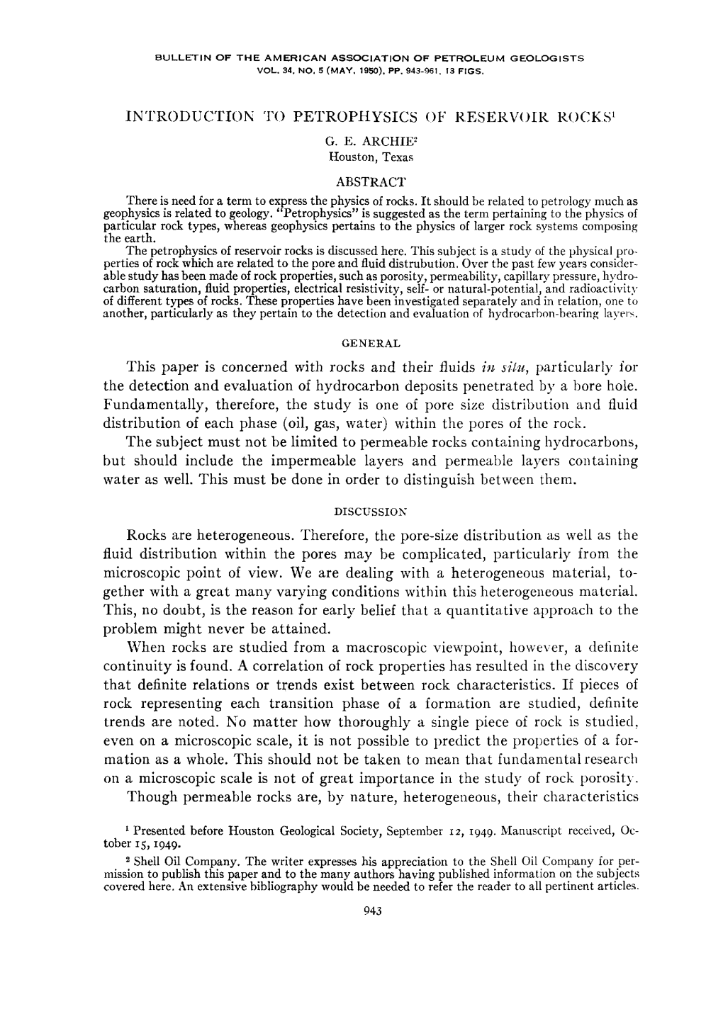 Introduction to Petrophysics of Reservoir Rocks1 G