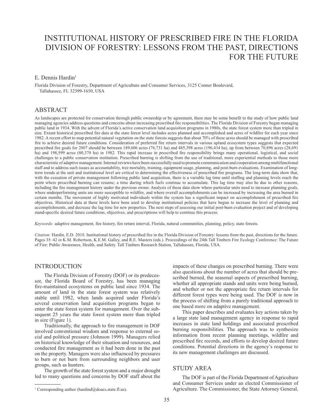 Institutional History of Prescribed Fire in the Florida Division of Forestry: Lessons from the Past, Directions for the Future