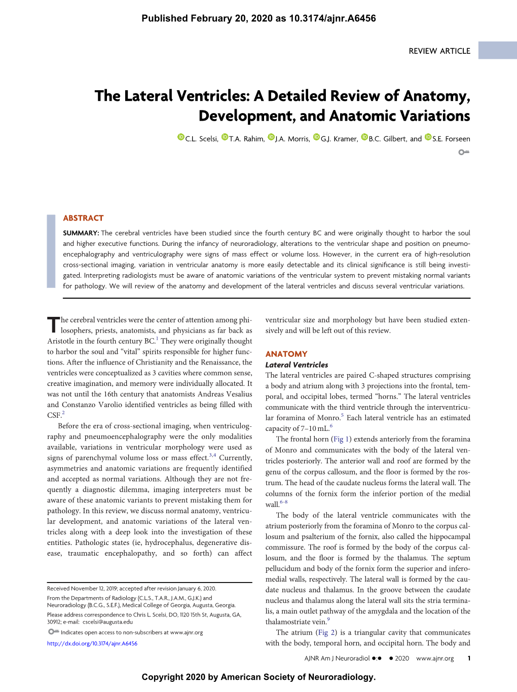 The Lateral Ventricles: a Detailed Review of Anatomy, Development, and Anatomic Variations