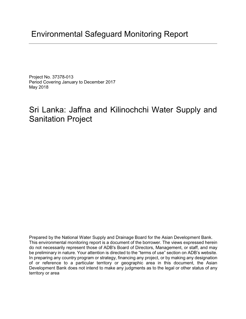 37378-013: Jaffna and Kilinochchi Water Supply and Sanitation Project