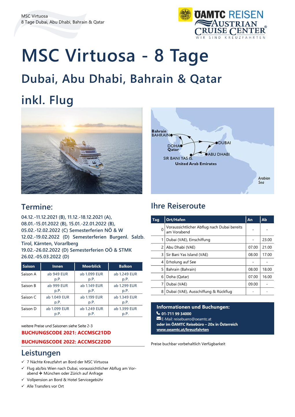 MSC Virtuosa 8 Tage Dubai, Abu Dhabi, Bahrain & Qatar