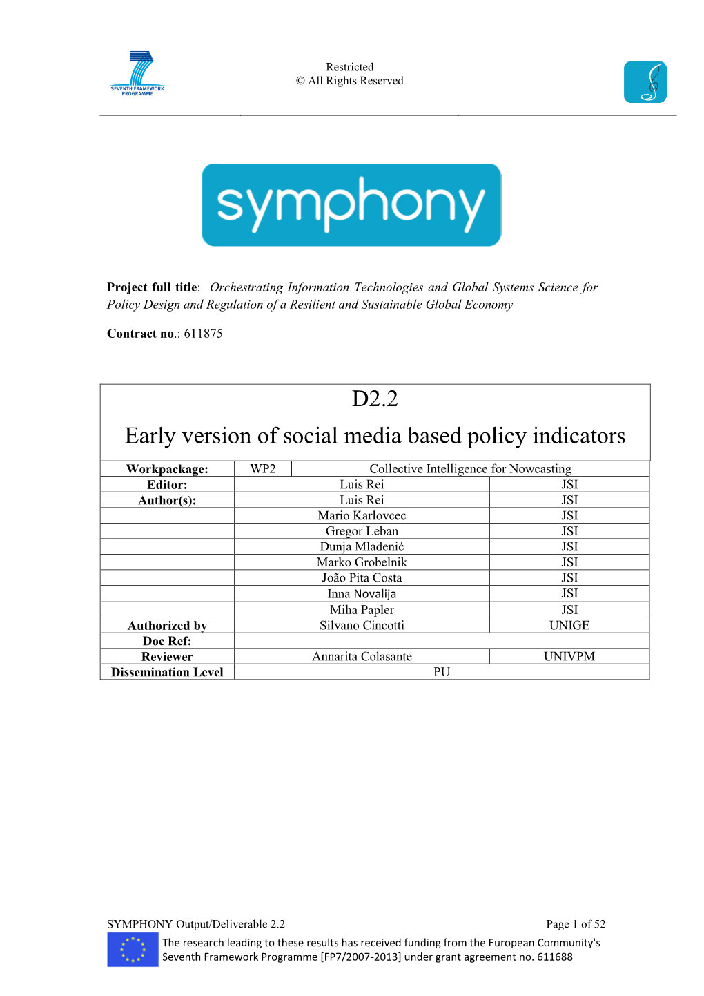 D2.2 Early Version of Social Media Based Policy Indicators