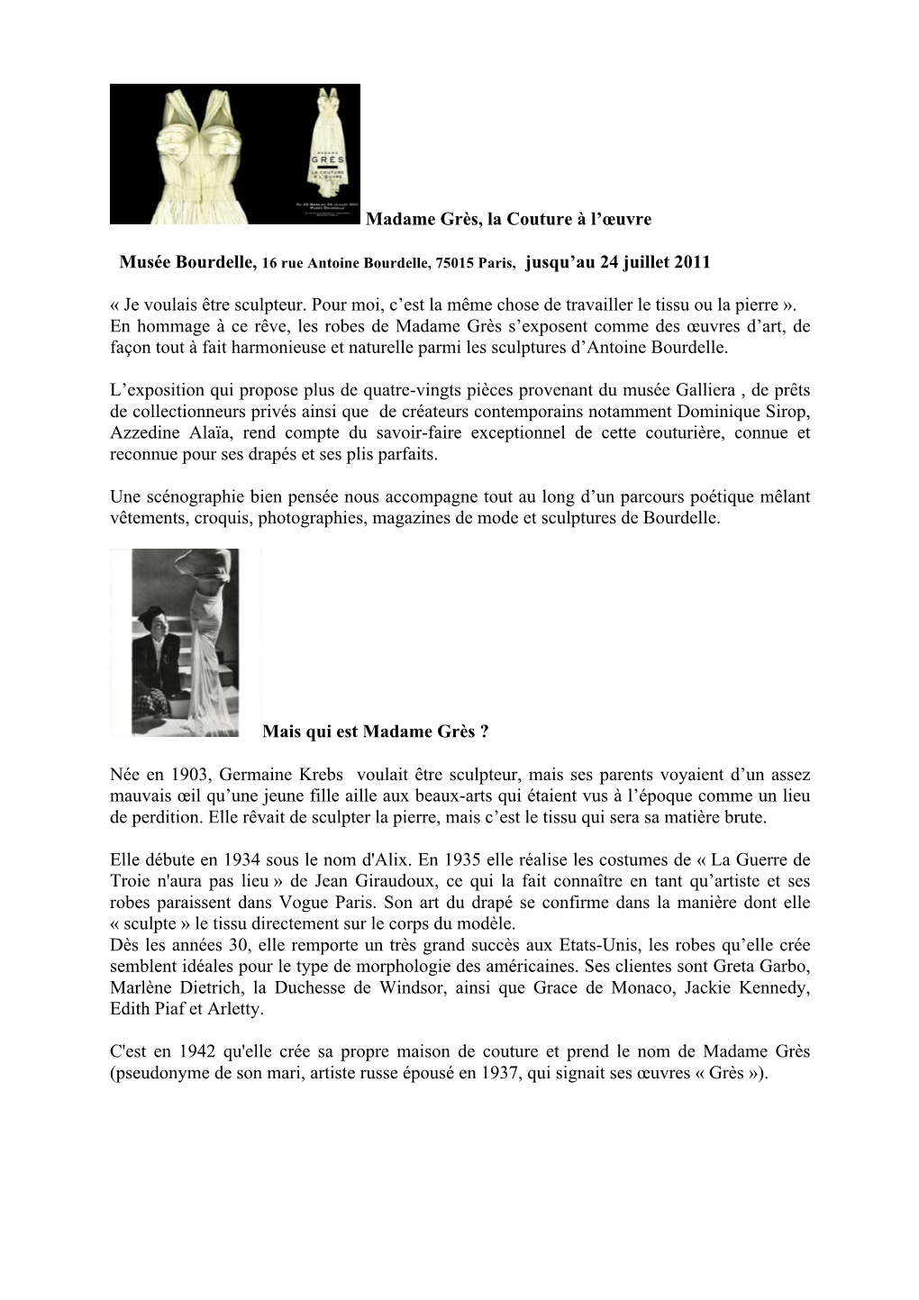 Madame Grès Pour IHTP Juin-Texte Complet