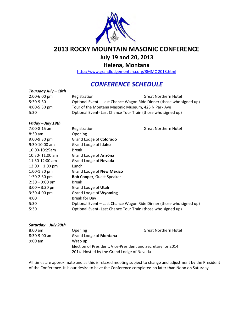 2013 Rocky Mountain Masonic Conference Conference