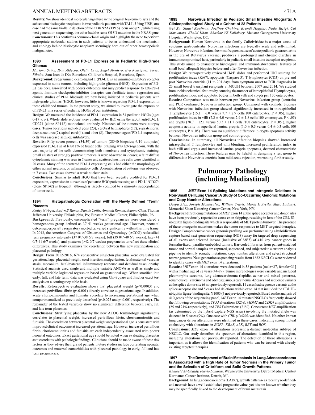 Pulmonary Pathology (Including Mediastinal)