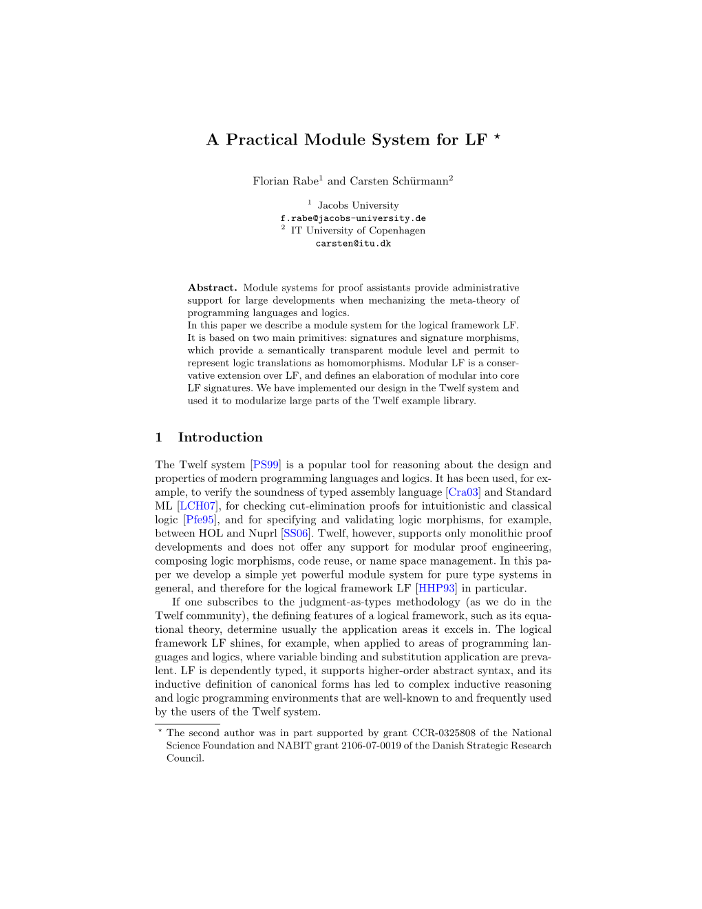 A Practical Module System for LF *