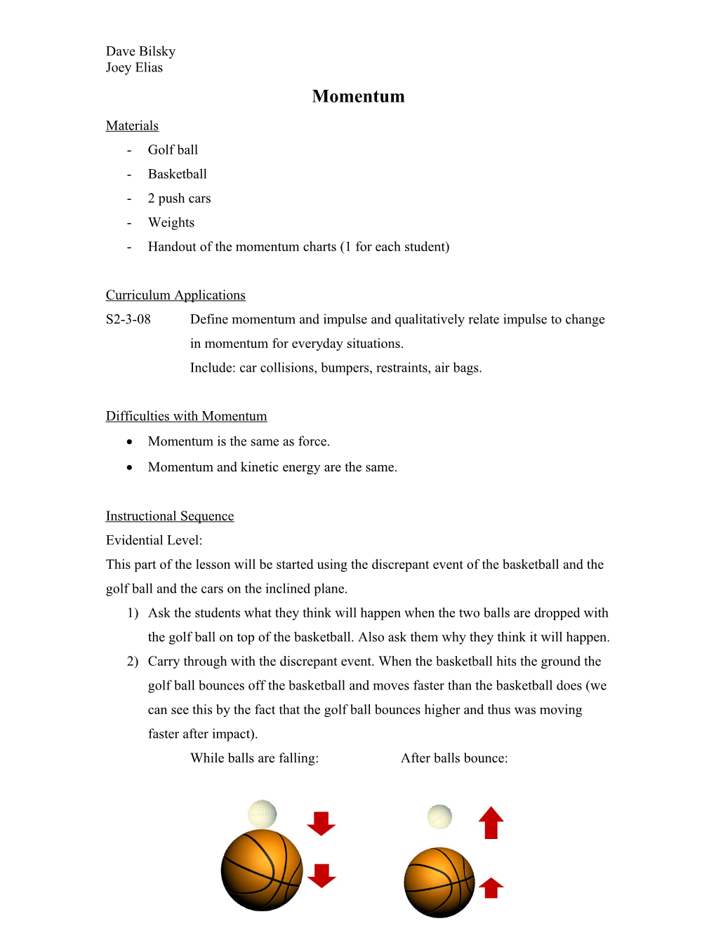 Handout of the Momentum Charts (1 for Each Student)