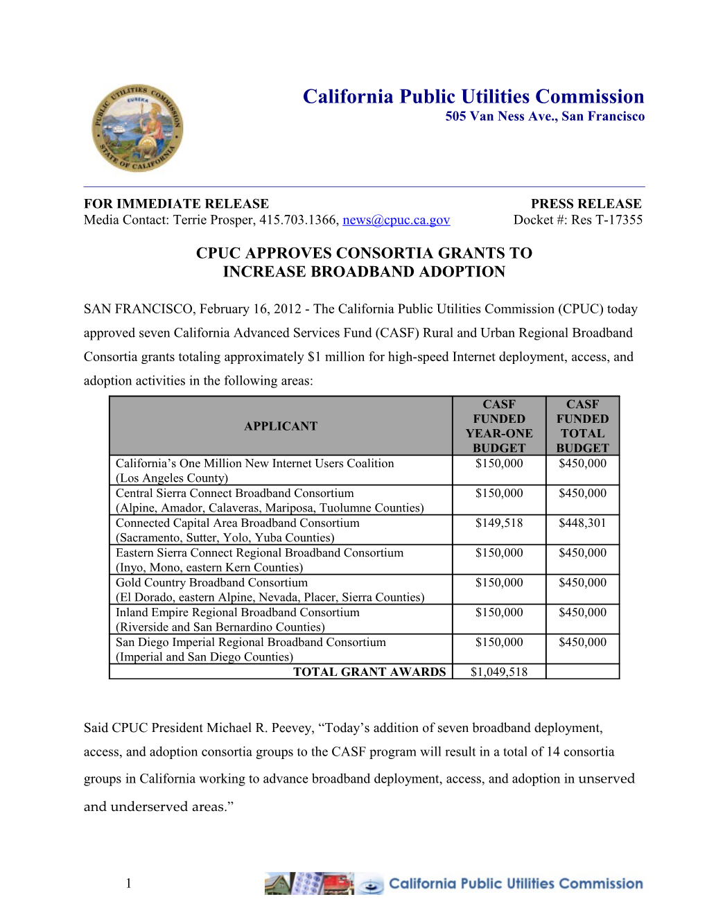 Cpuc Approves Consortia Grants to Increase Broadband Adoption