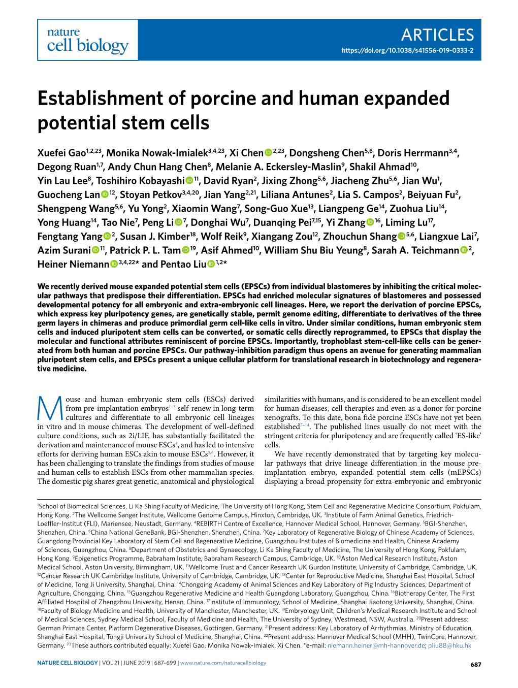 Establishment of Porcine and Human Expanded Potential Stem Cells