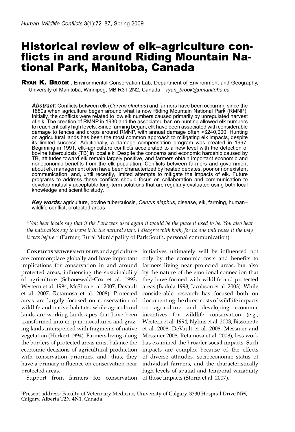 Historical Review of Elk-Agriculture Conflicts in and Around Riding