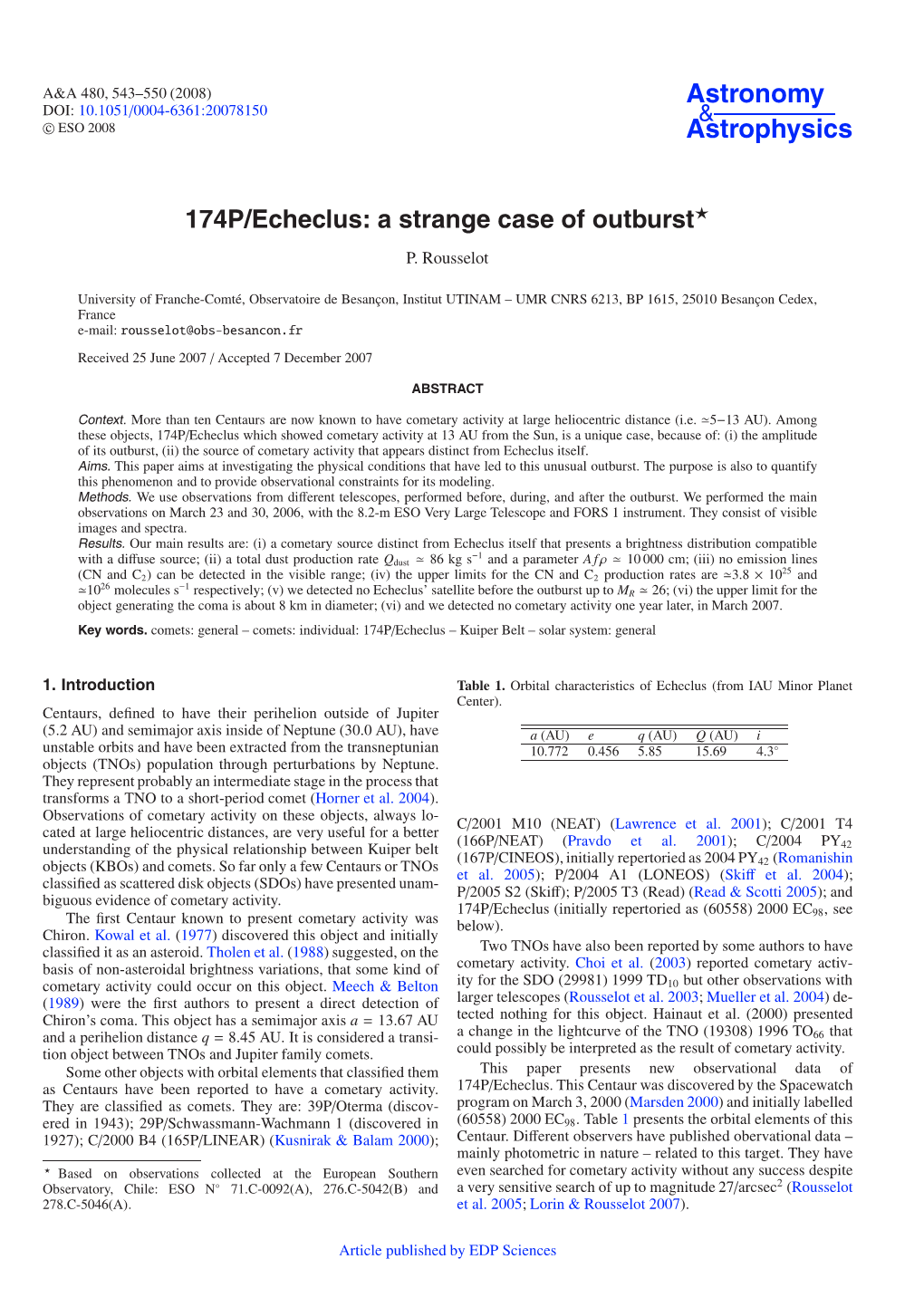 174P/Echeclus: a Strange Case of Outburst