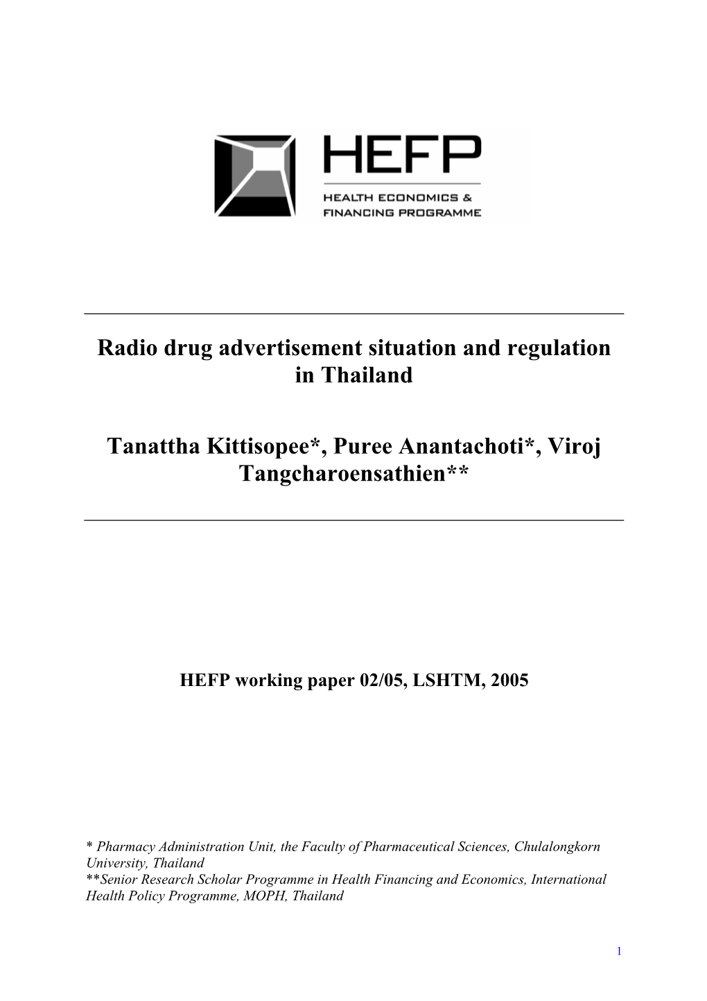 Radio Drug Advertisement Situation and Regulation in Thailand