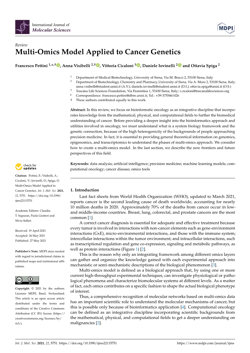 Multi-Omics Model Applied to Cancer Genetics