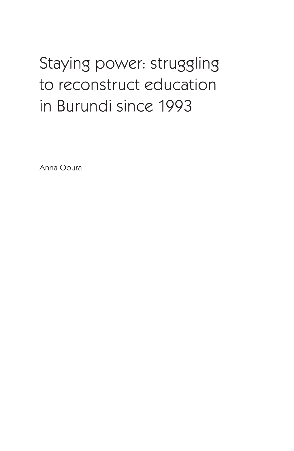 Struggling to Reconstruct Education in Burundi Since 1993