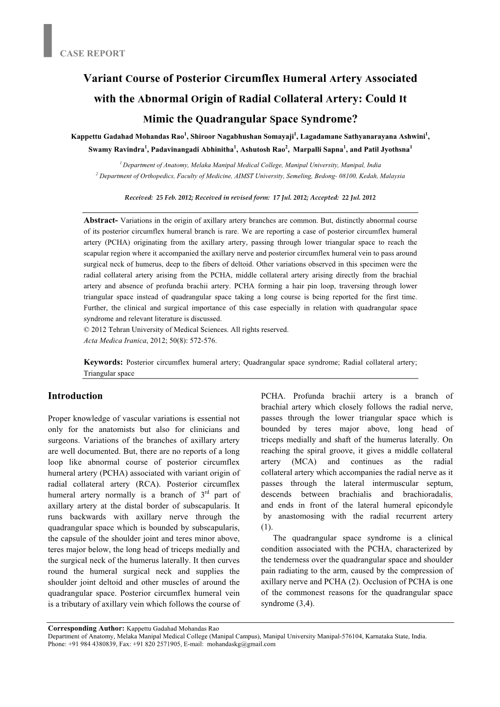 Variant Course of Posterior Circumflex Humeral Artery Associated with The