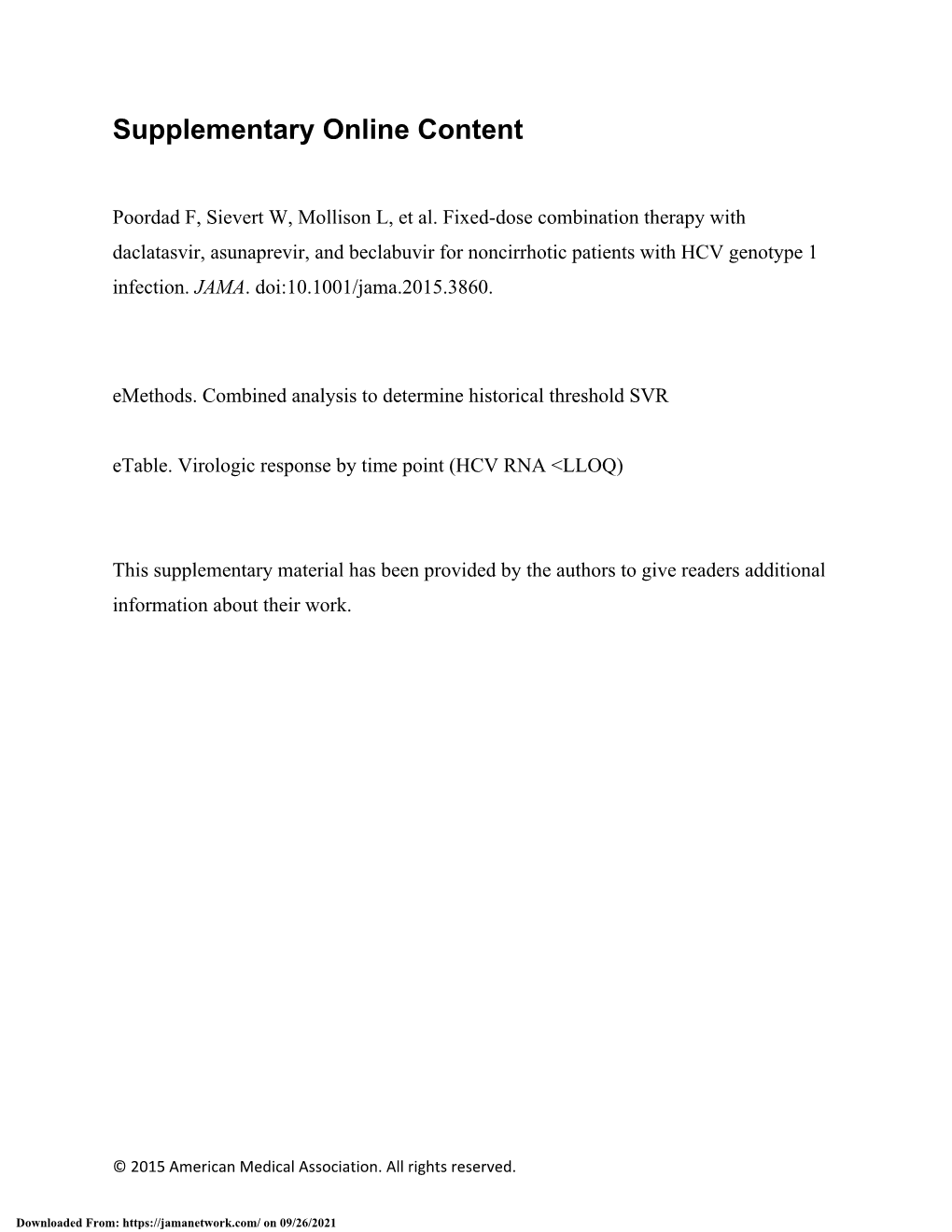 Fixed-Dose Combination Therapy with Daclatasvir, Asunaprevir, and Beclabuvir for Noncirrhotic Patients with HCV Genotype 1 Infection