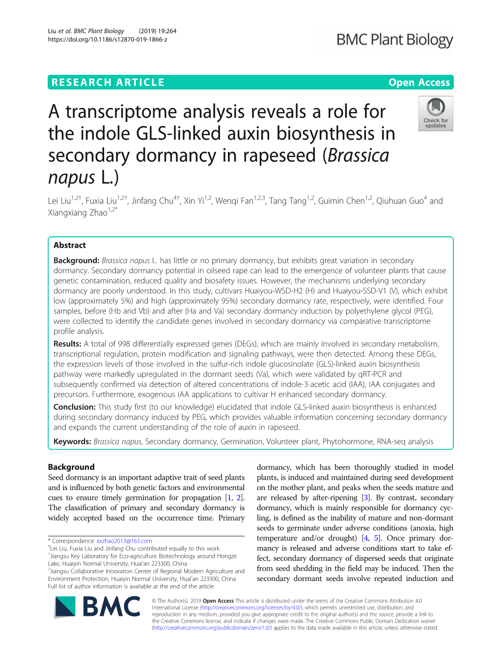 A Transcriptome Analysis Reveals a Role for the Indole GLS-Linked Auxin