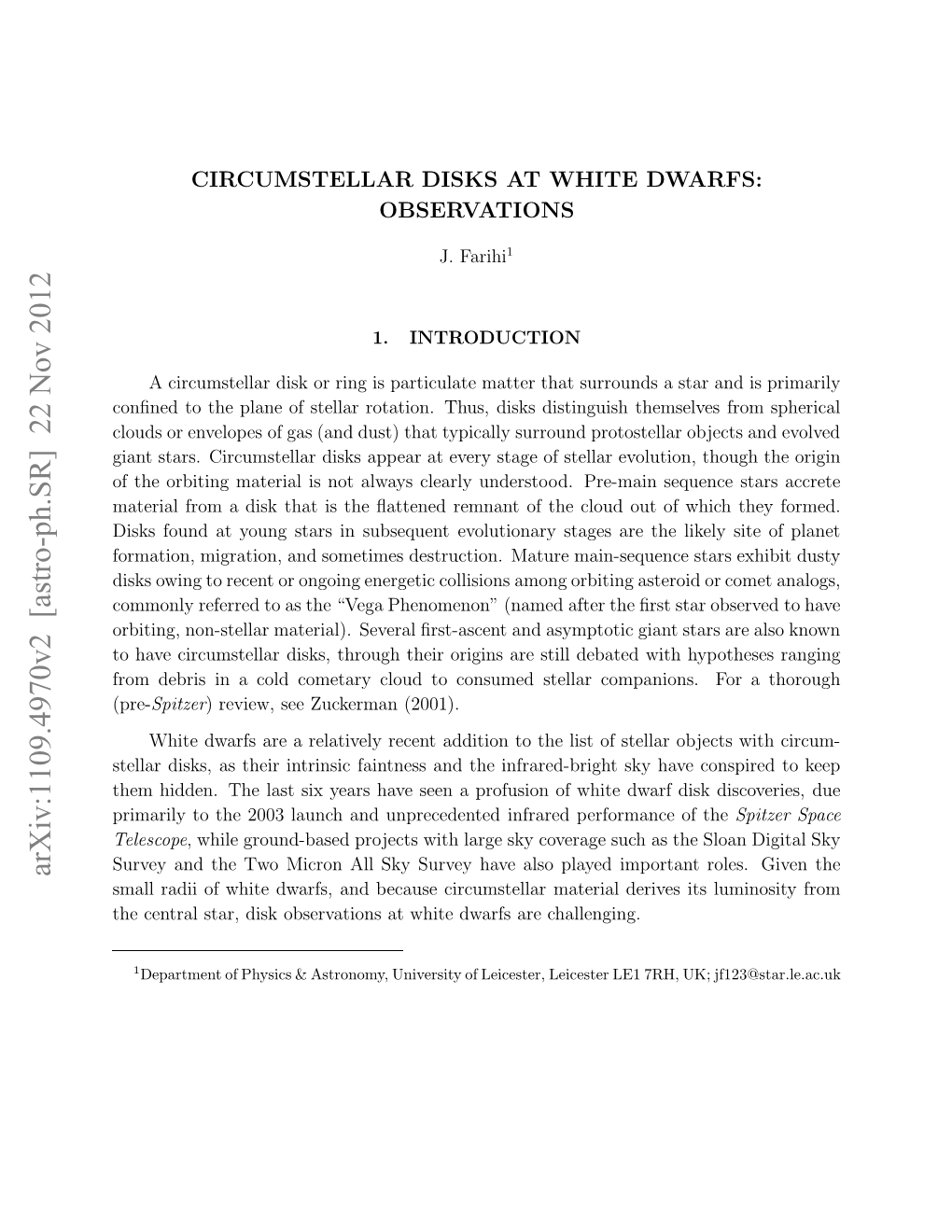 Circumstellar Disks at White Dwarfs: Observations