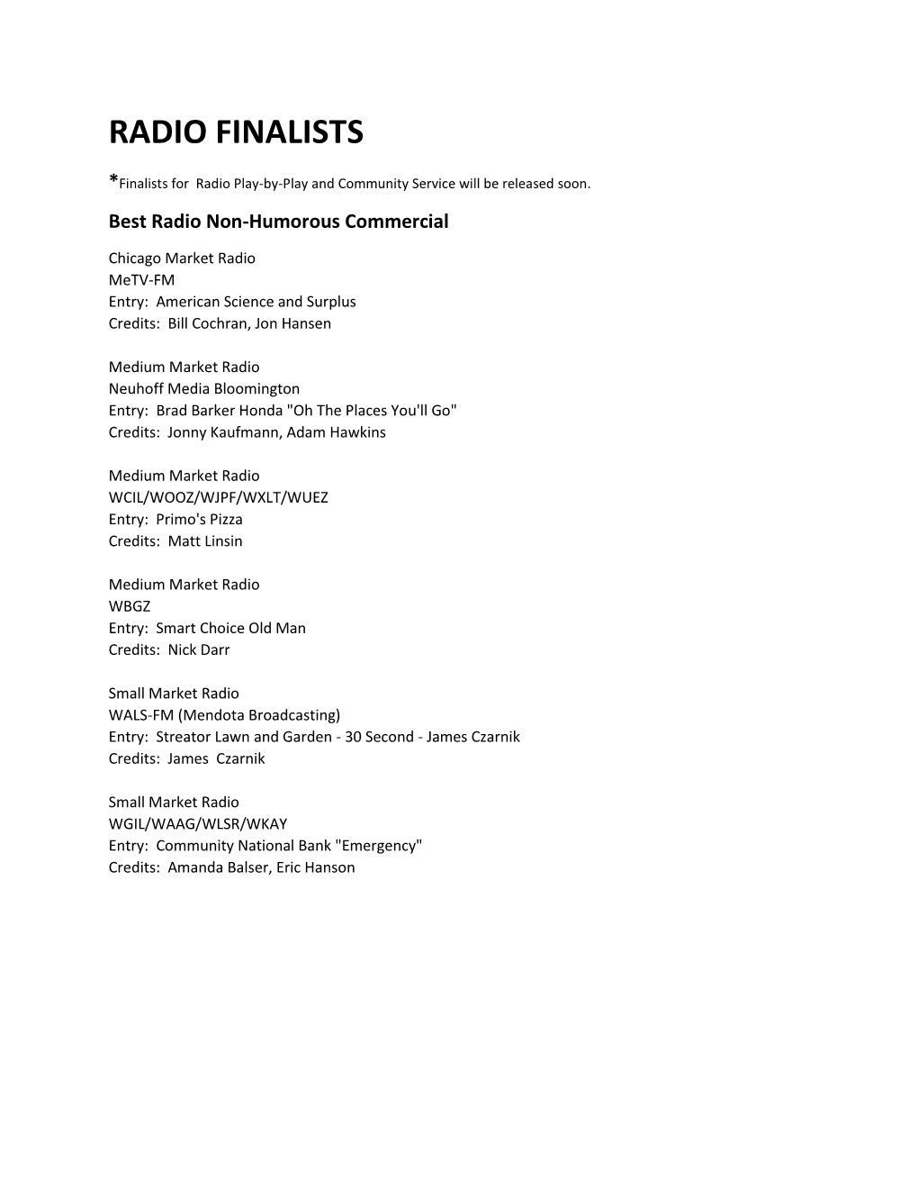 Radio Finalists