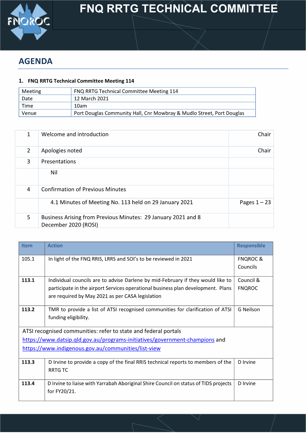 FNQ RRTG TECHNICAL COMMITTEE Appendix a – 19/20(Current) TIDS Works Program